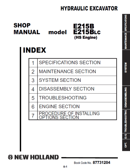 New Holland E215B, E215BLC Excavator Service Manual