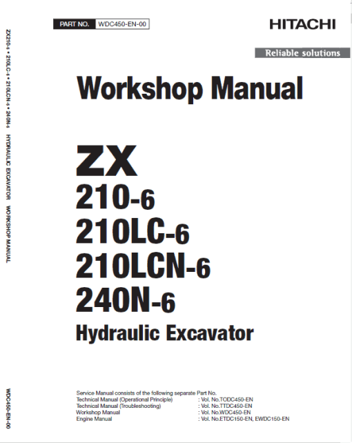 Hitachi ZX210-6, ZX210LC-6, ZX240N-6 Excavator Service Repair Manual