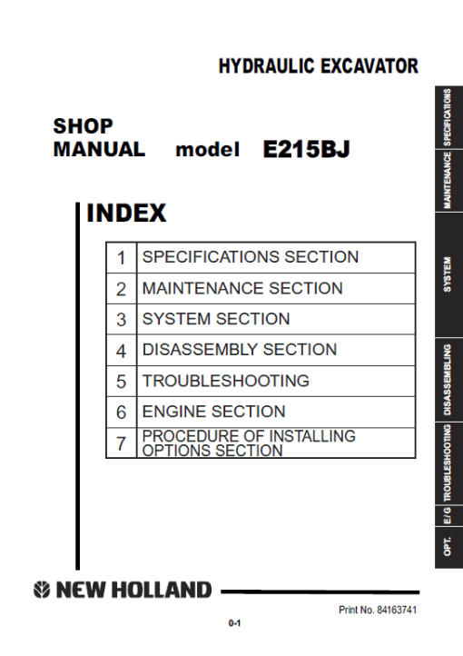 New Holland E215BJ Excavator Service Manual