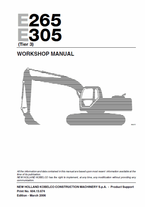 New Holland E265 and E305 Tier 3 Excavator Service Manual