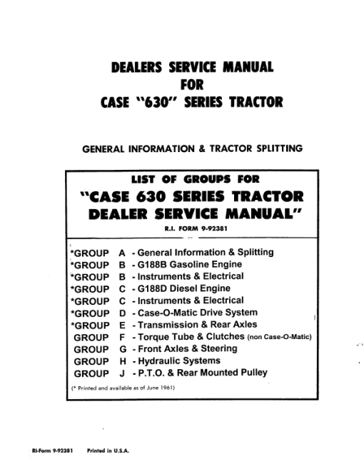 Case 630, 632, 642 Tractor Service Manual