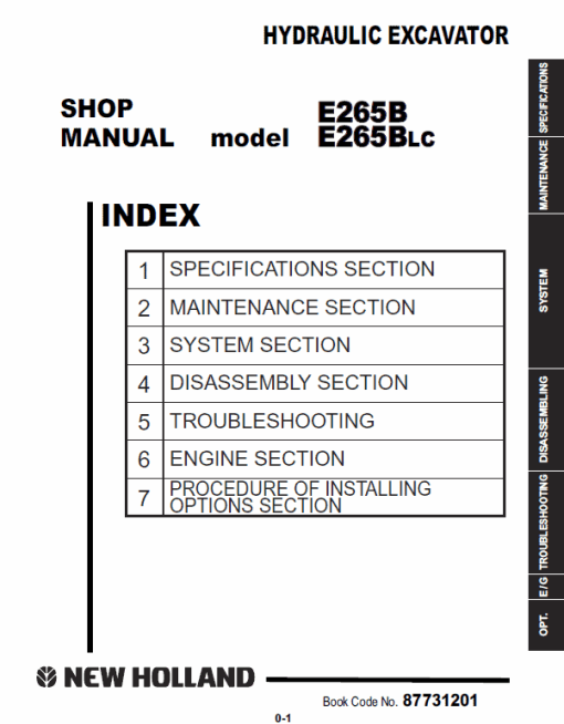 New Holland E265B, E265BLC Excavator Service Manual