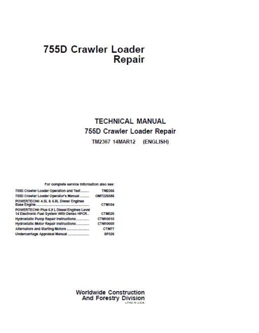 John Deere 755D Crawler Loader Technical Manual (TM2366 and TM2367) - Image 2