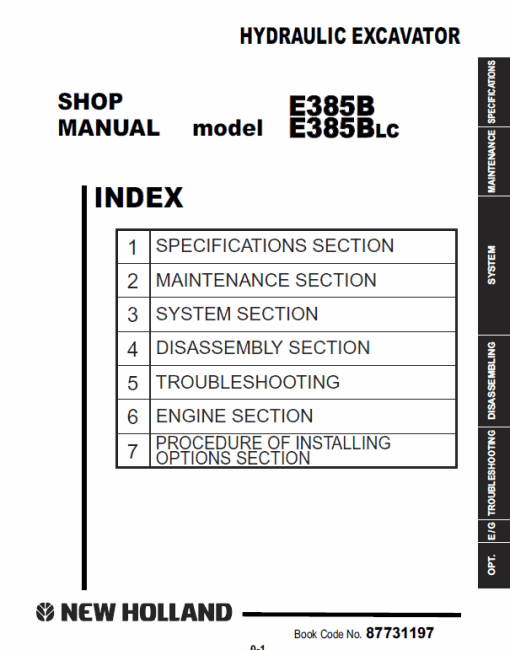 New Holland E385B, E385BLC Excavator Service Manual