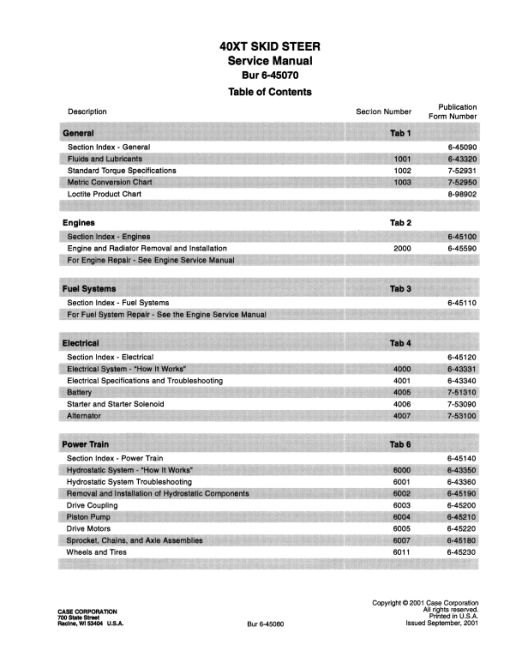 Case 40XT SkidSteer Service Manual