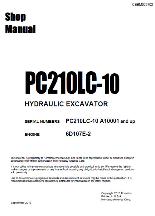 Komatsu PC210LC-10 Excavator Service Manual - Image 2