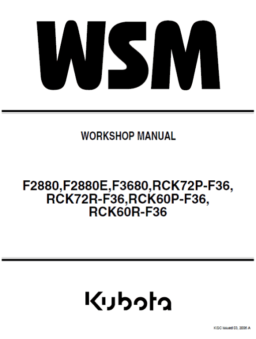 Kubota F2880, F2880E, F3680 Front Mower Workshop Service Manual