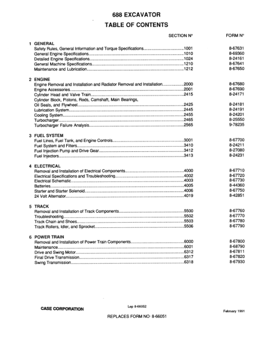 Case 688 Excavator Service Manual