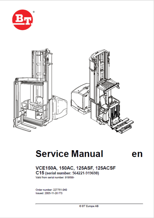 BT VCE150A, VCE150AC, VCE125ASF, VCE125ACSF, C15 Vector Truck Manual