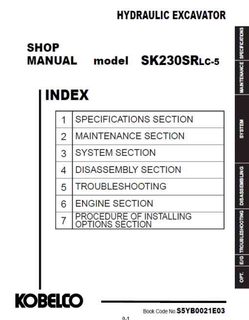 Kobelco SK230SRLC-5 Hydraulic Excavator Repair Service Manual