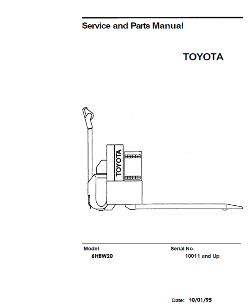 Toyota 6HBW20 Powered Pallet Walkie Service Repair Manual