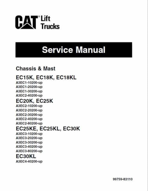 CAT EC25K, EC25KE, EC25KL, EC30K, EC30KL Forklift Lift Truck Service Manual