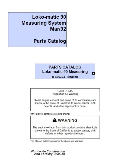 John Deere Loko-matic 90 Measuring Systems Parts Catalog Manual - B-436304