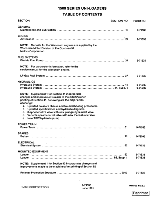 Case 1526, 1530, 1537 Uni-Loader SkidSteer Service Manual