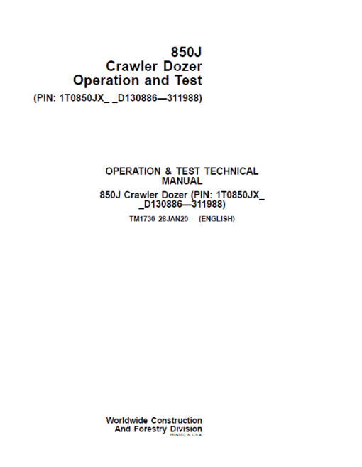 John Deere 850J Crawler Dozer Technical Manual (SN. from D130886 - D311988) - Image 3