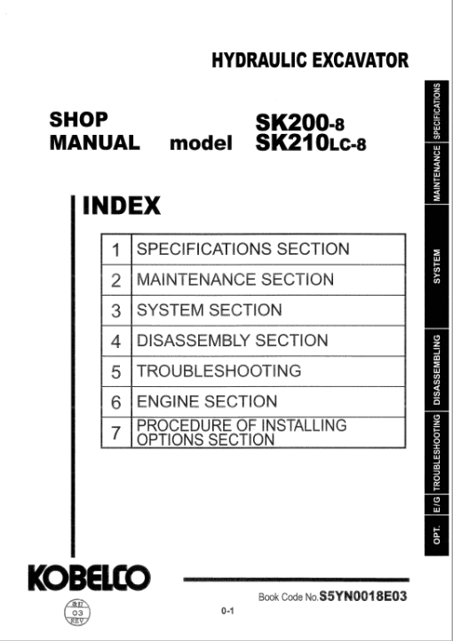 Kobelco SK200-8, SK210LC-8 Excavator Service Manual