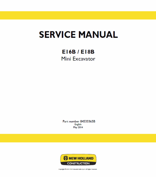 New Holland E16B, E18B Excavator Service Manual