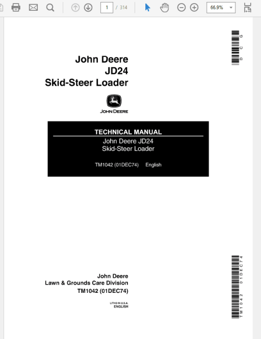 John Deere 24 Skid-Steer Loader Repair Technical Manual (TM1042)