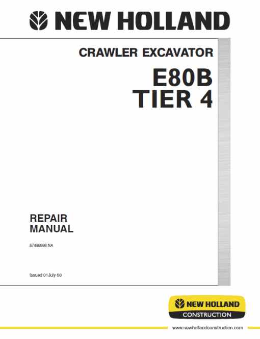 New Holland E80B Tier 4 Excavator Service Manual