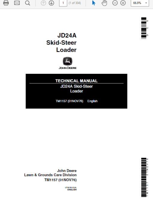 John Deere 24A Skid-Steer Loader Repair Technical Manual (TM1157)