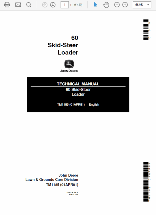 John Deere 60 Skid-Steer Loader Repair Technical Manual (TM1185)