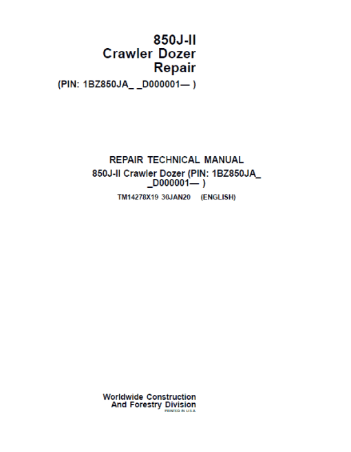 John Deere 850J-II Crawler Dozer Technical Manual (SN. from D000001)