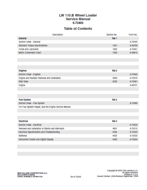 New Holland LW110.B Wheel Loader Service Manual