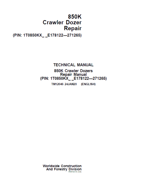 John Deere 850K Crawler Dozer Technical Manual (SN. from E178122 - E271265) - Image 2