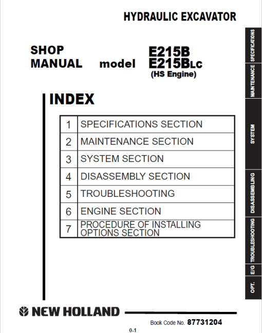 New Holland E215B Excavator Service Manual