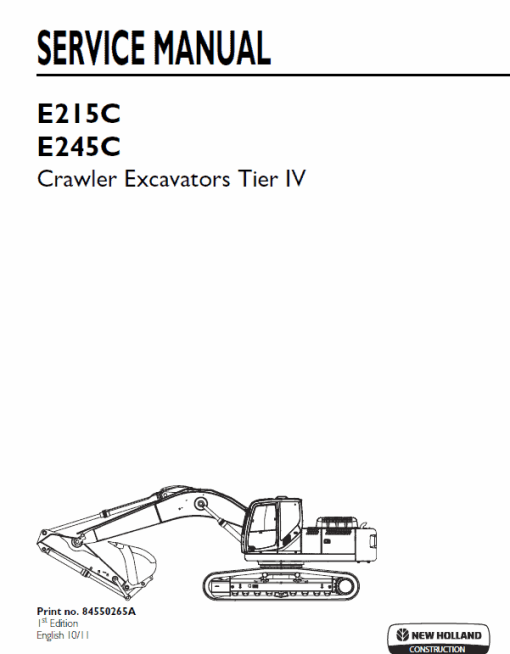 New Holland E215C, E245C Tier 4 Excavator Service Manual