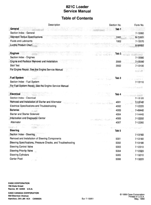 Case 821C Loader Service Manual