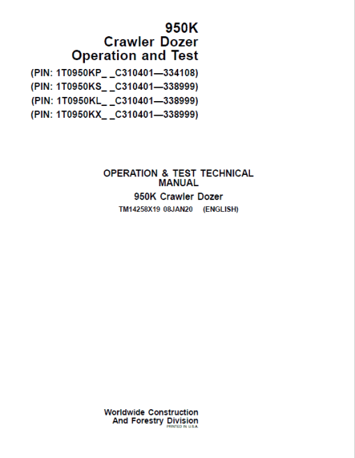 John Deere 950K Crawler Dozer Technical Manual (SN. from C310401 - 338999) - Image 4