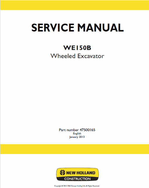 New Holland WE150B Wheeled Excavator Service Manual