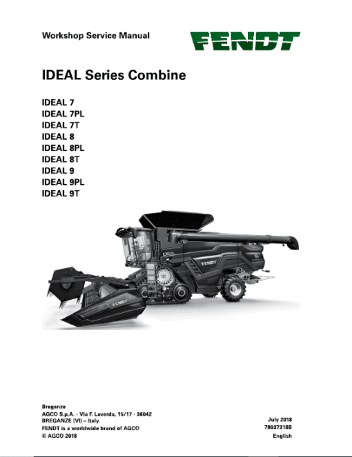 Fendt Ideal 7, Ideal  8, Ideal 9 Series Combine Service Manual