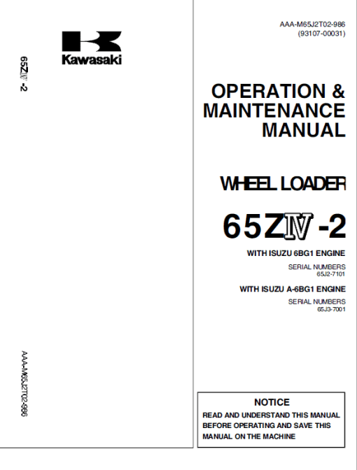 Kawasaki 65ZIV-2 Wheel Loader Repair Service Manual