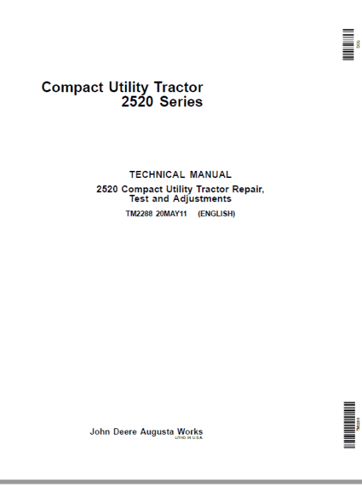 John Deere 2520 Compact Utility Tractor Repair Technical Manual