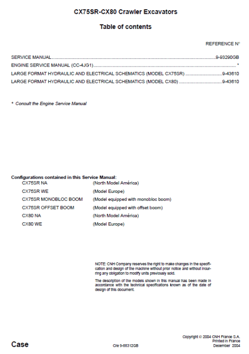 Case CX75SR and CX80 Excavator Service Manual