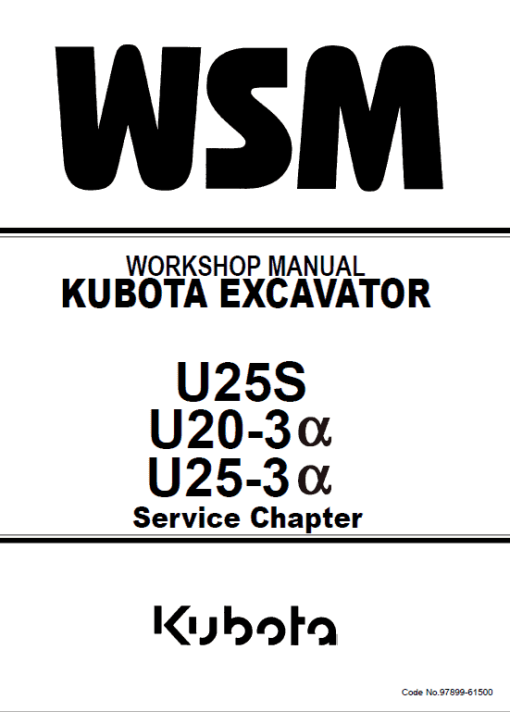 Kubota U25S, U20-3a, U25-3a Workshop Service Manual