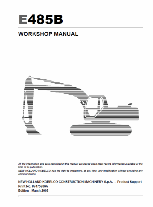 New Holland E485B ROPS Excavator Service Manual