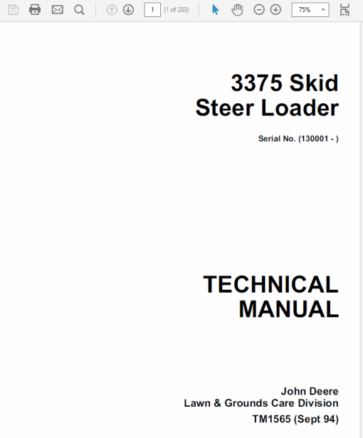 John Deere 3375 Skid-Steer Loader Repair Technical Manual (TM1565)