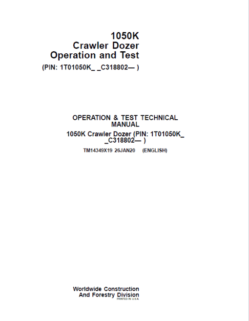 John Deere 1050K Crawler Dozer Technical Manual (SN. C318802-) - Image 2