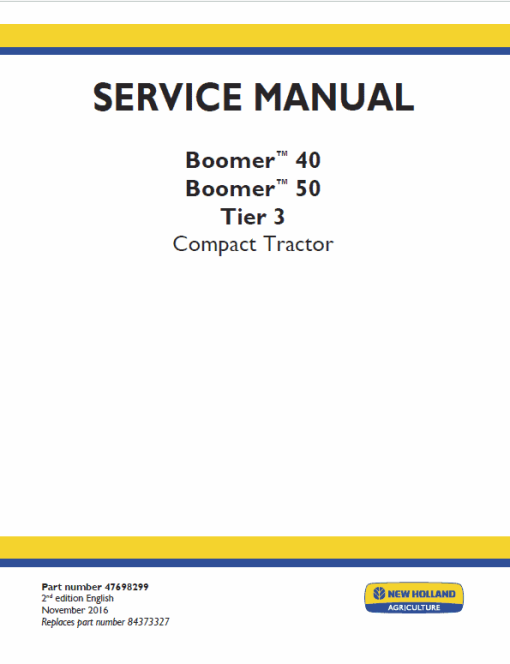 New Holland Boomer 40 and Boomer 50 Tractor Service Manual