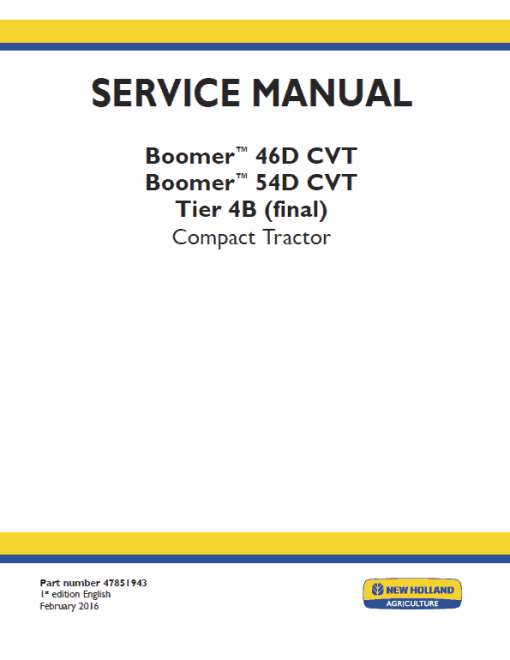 New Holland Boomer 46D CVT, 54D CVT Tractor Service Manual