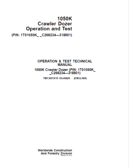 John Deere 1050K Crawler Dozer Technical Manual (SN. from C268234 - C318801) - Image 2