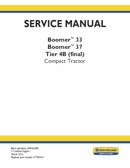 New Holland Boomer 33 and Boomer 37 Tractor  Service Manual