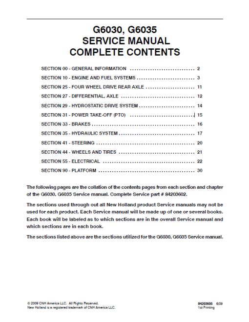 New Holland G6030, G6035 Mowers Service Manual