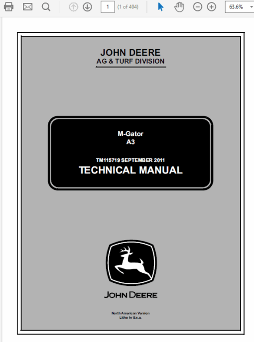 John Deere A3 M-Gator Repair Technical Manual (TM115719)