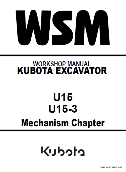 Kubota U15, U15-3 Excavator Workshop Manual