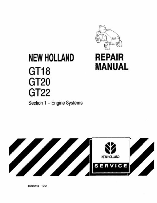 New Holland GT18, GT20, GT22 Mower Tractor Service Manual