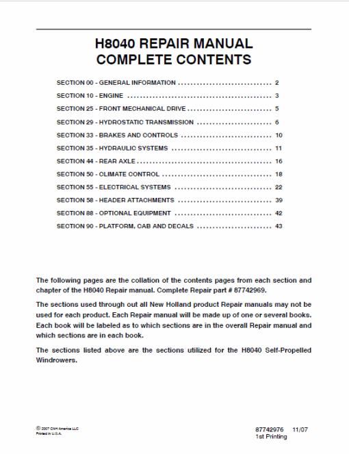 New Holland H8040 Self-Propelled Windrowers Service Manual - Image 2